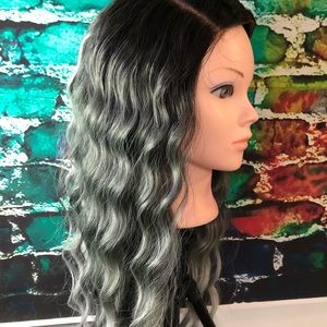 Long grey dark roots wig